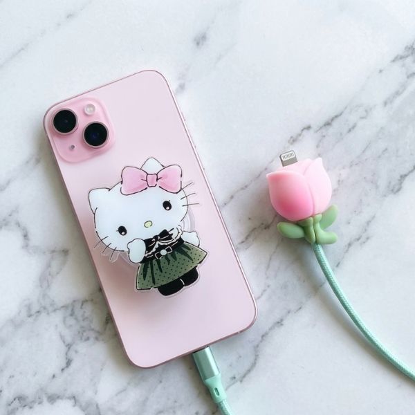 Pop Socket & Cartoon Cable Protector Set