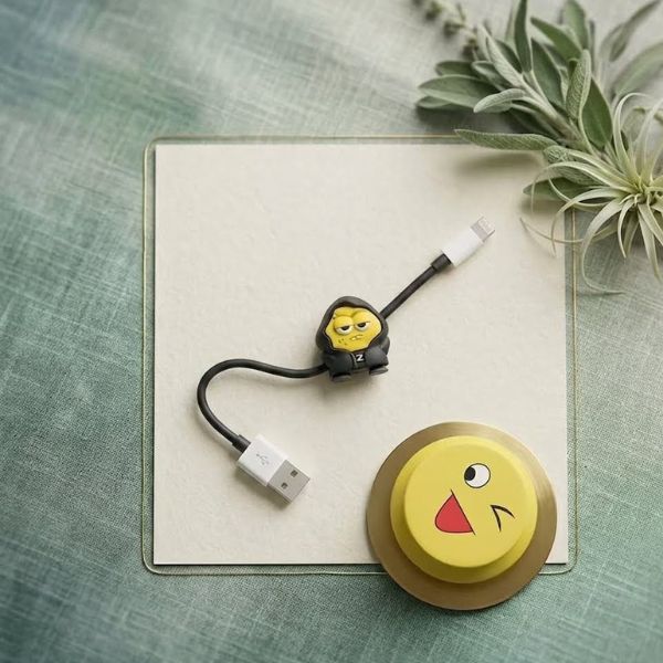Pop Socket & Cartoon Cable Protector Set