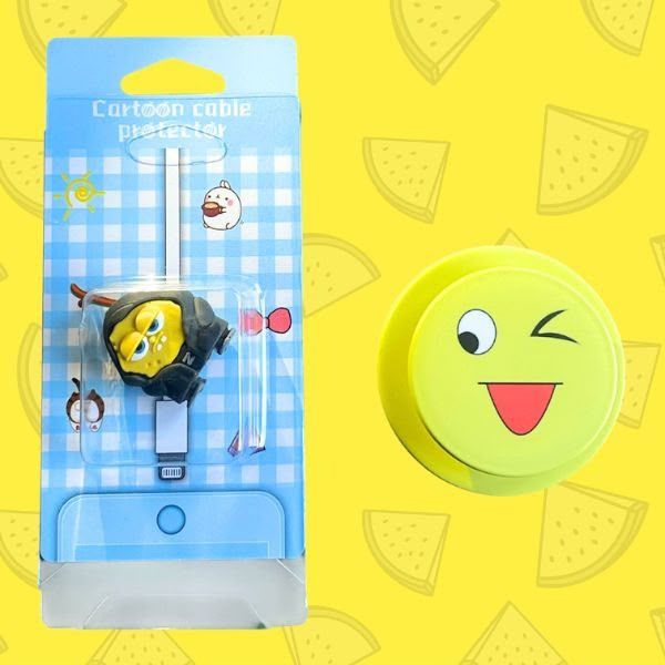 Pop Socket & Cartoon Cable Protector Set