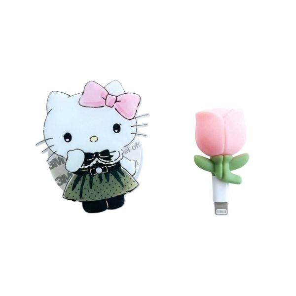 Pop Socket & Cartoon Cable Protector Set