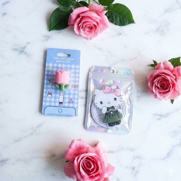 Pop Socket & Cartoon Cable Protector Set