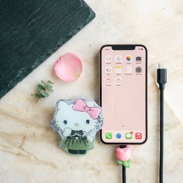 Pop Socket & Cartoon Cable Protector Set