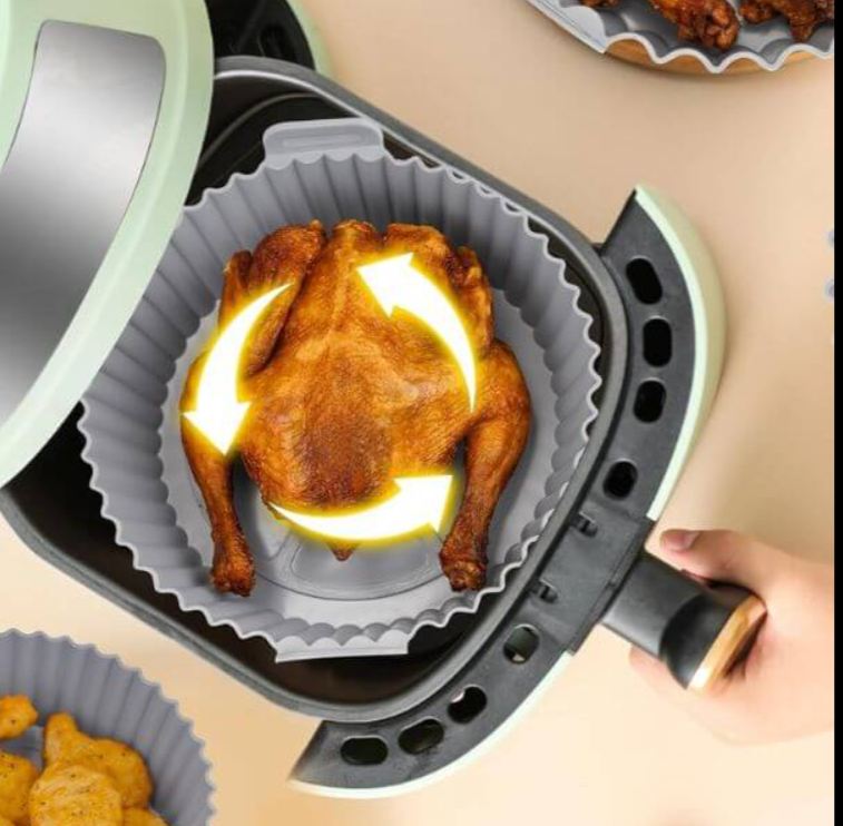 Silicone Air Fryer Liner with whole chicken in air fryer