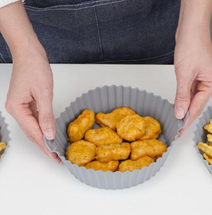 Silicone Air Fryer Liner in use with chicken nuggets
