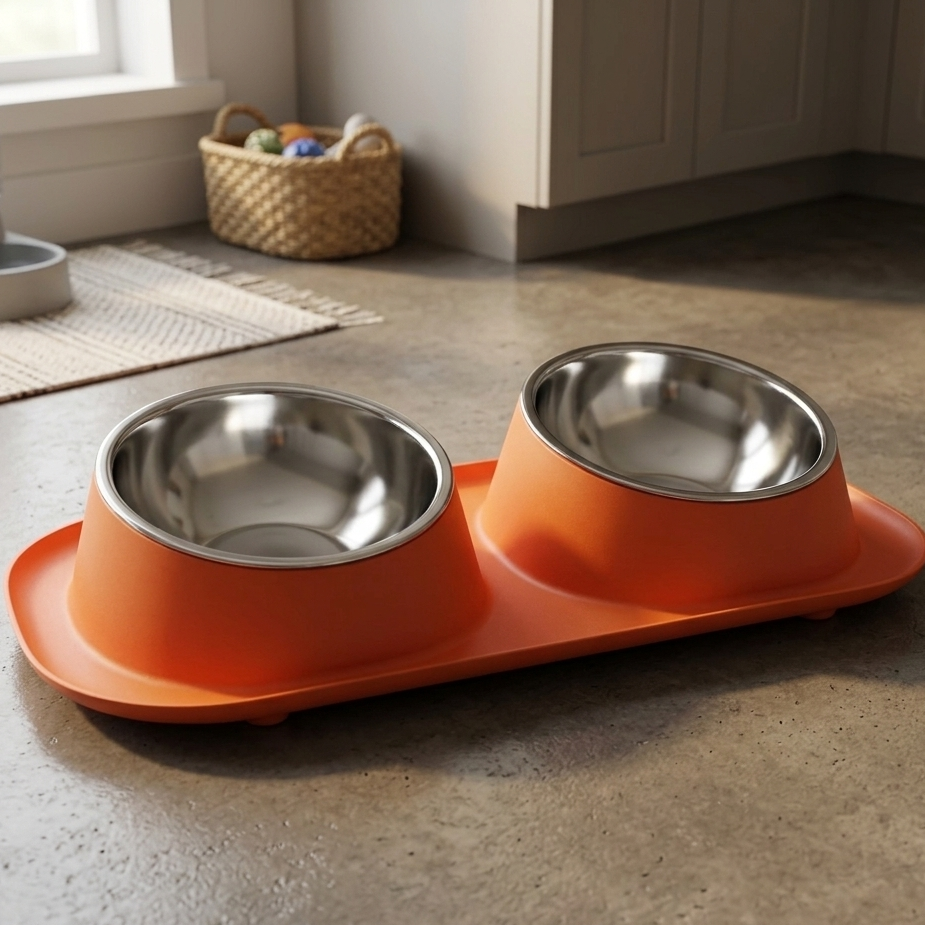 Double Stainless Steel Pet Feeder Bowl – Non-Slip, Easy-Clean