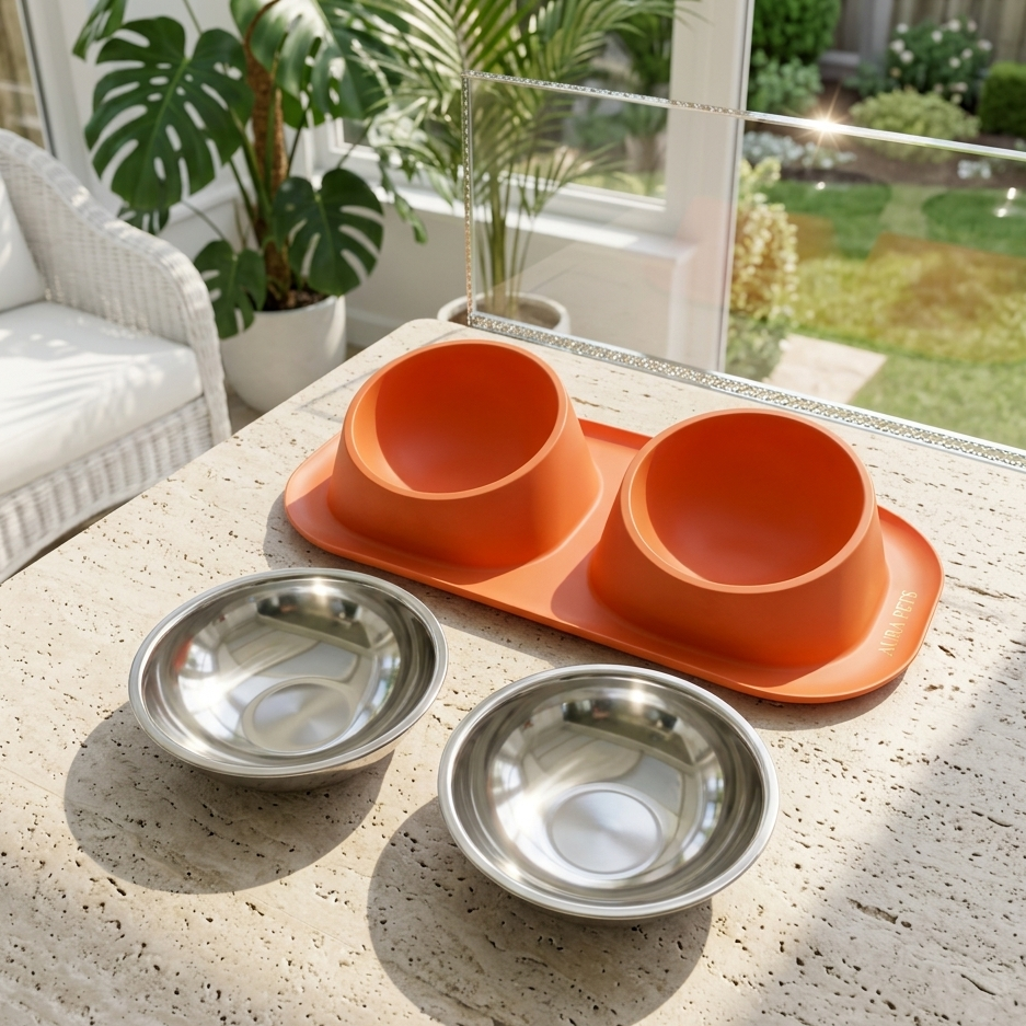 Double Stainless Steel Pet Feeder Bowl – Non-Slip, Easy-Clean