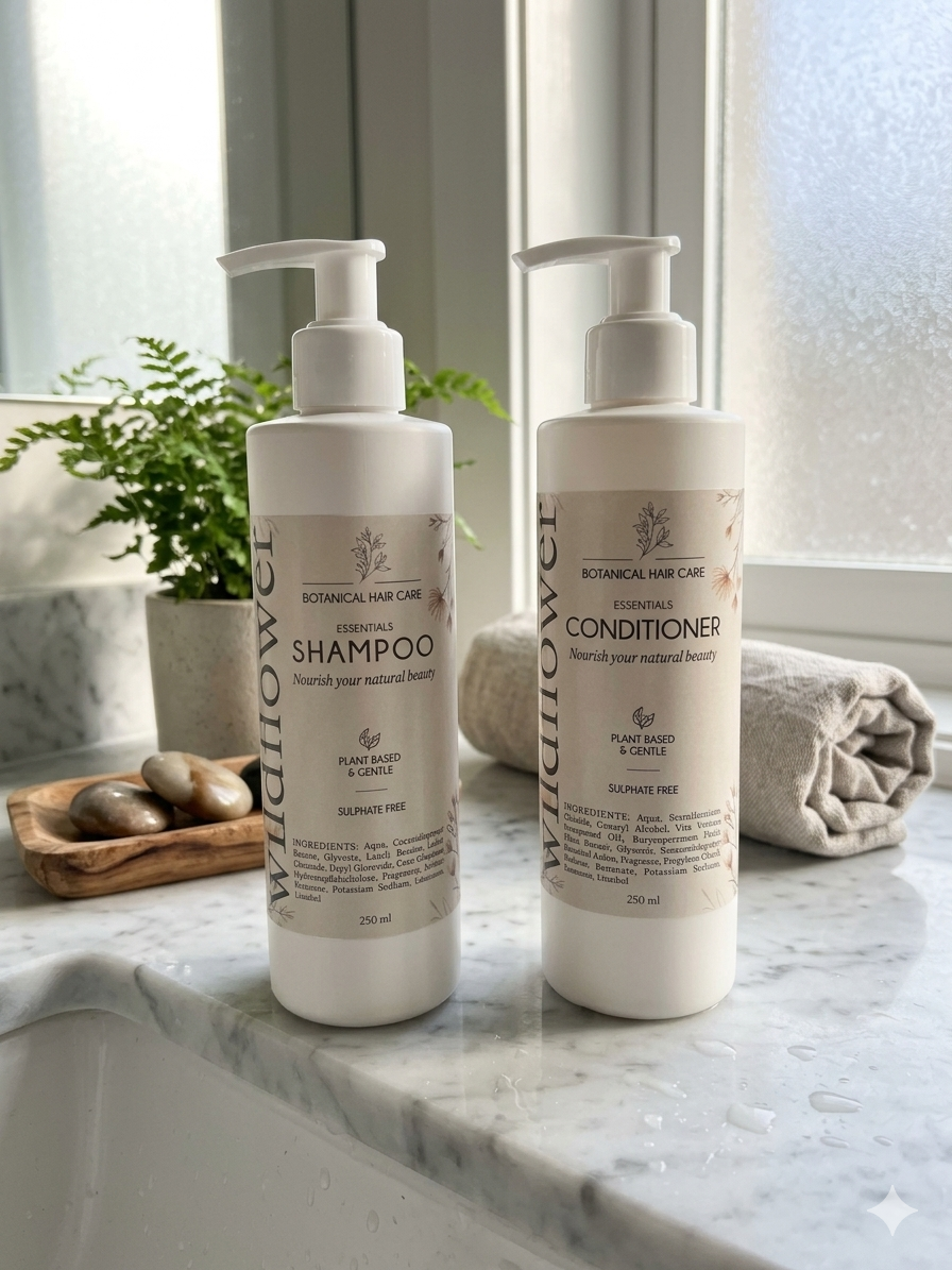 Wildflower Essentials Shampoo and Conditioner - white background